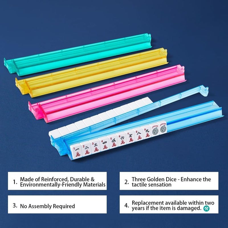 Taikula Mahjong Racks with Pushers, Clear Acrylic American Majiang Tile Racks, Enhanced Mah Jongg Tile Holders Set of 4 with 3 Goldern Dics (Colors) - Image 4